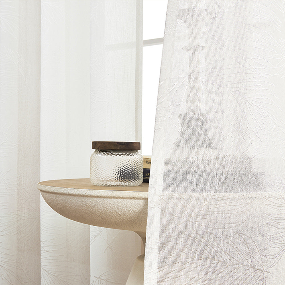 Amazon Cross-Border Sheer White Curtains with Leaf Pattern