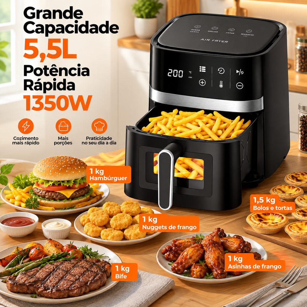 Air Fryer Elétrica 5,5L para Cozinha