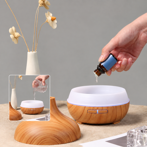 Difusor de Aromas com Efeito Madeira e Umidificador