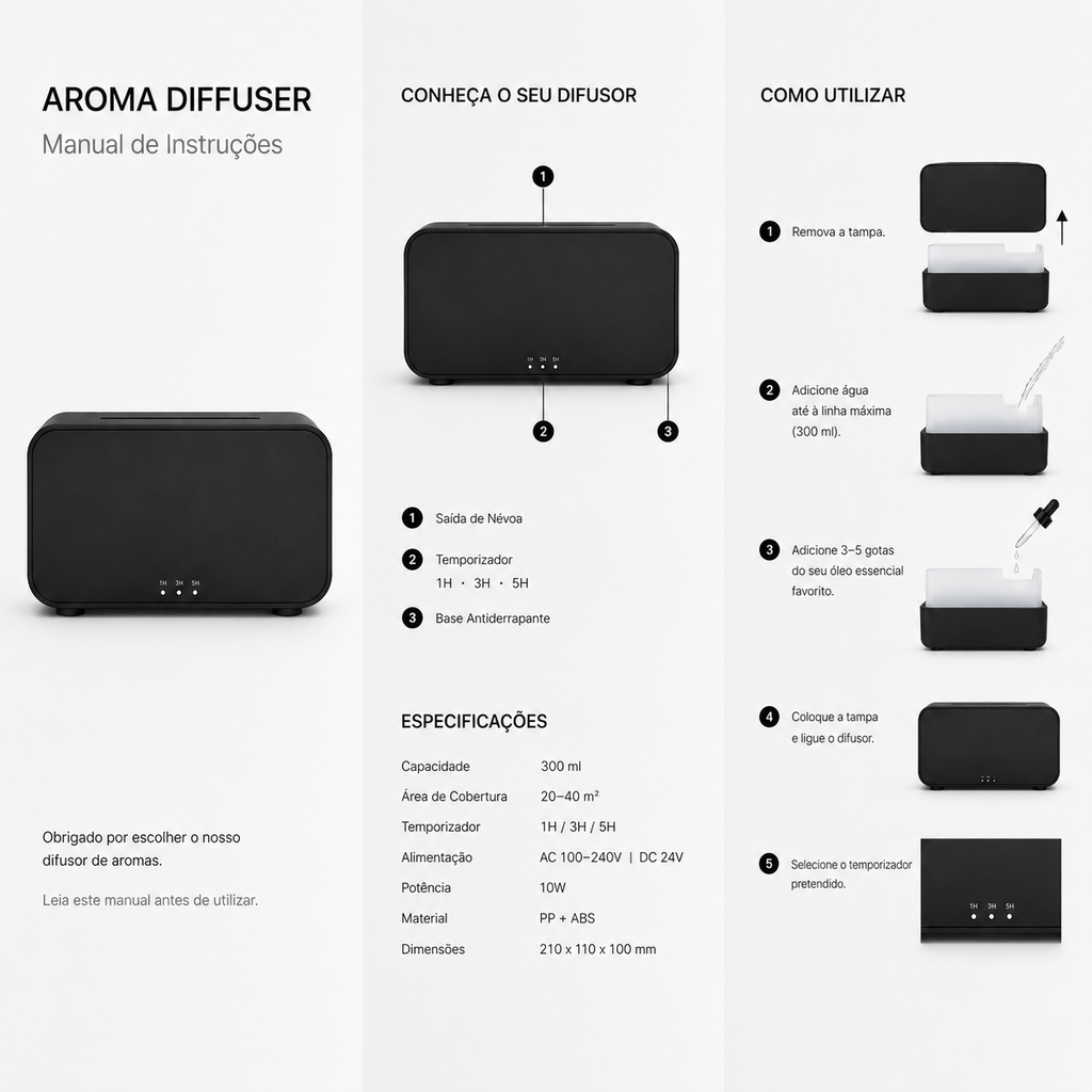 Mini Difusor de Aromas e Umidificador para Mesa