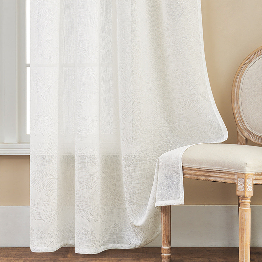 Amazon Cross-Border Sheer White Curtains with Leaf Pattern